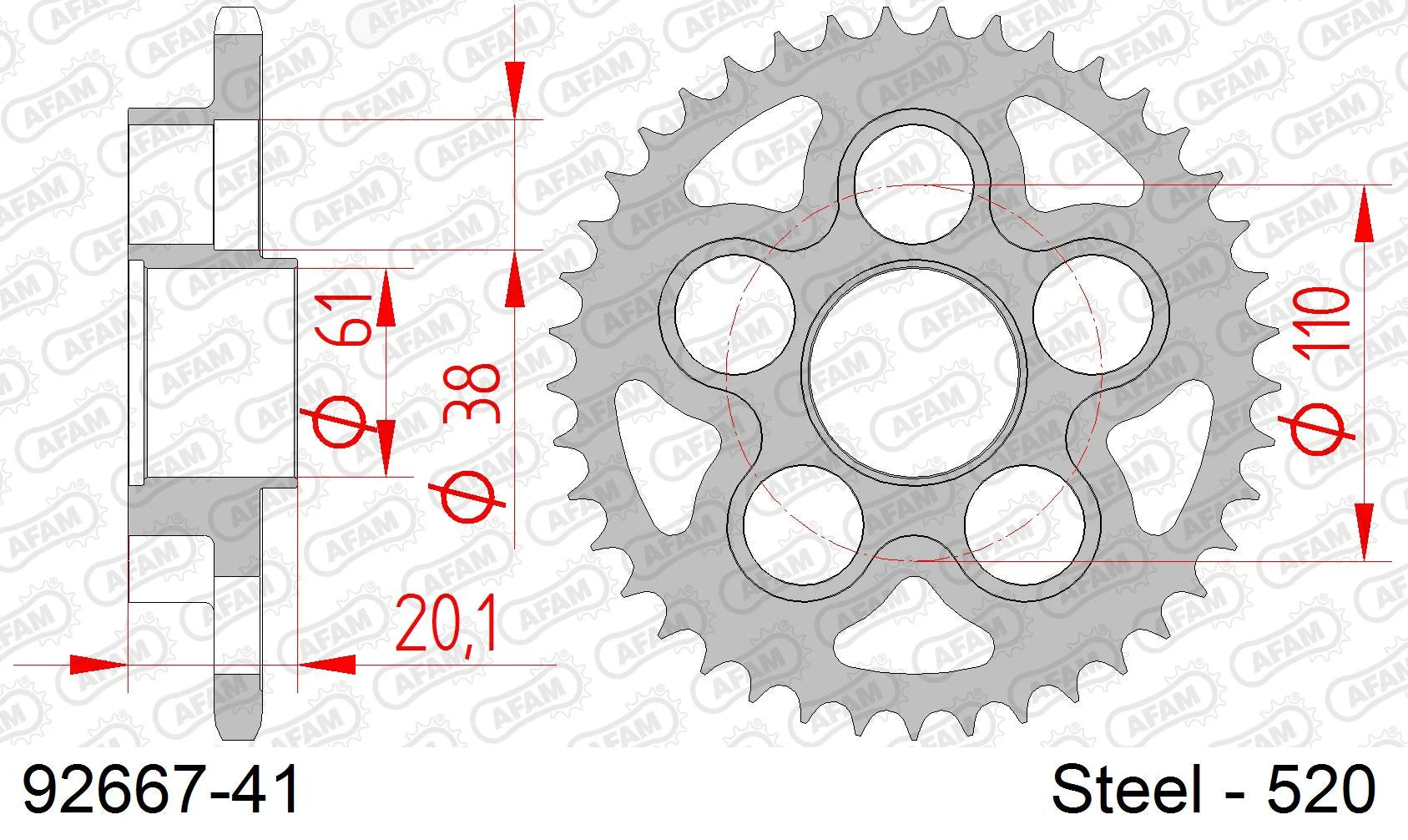 AFAM - Corona AFAM 92667-41 in Acciaio Passo 520