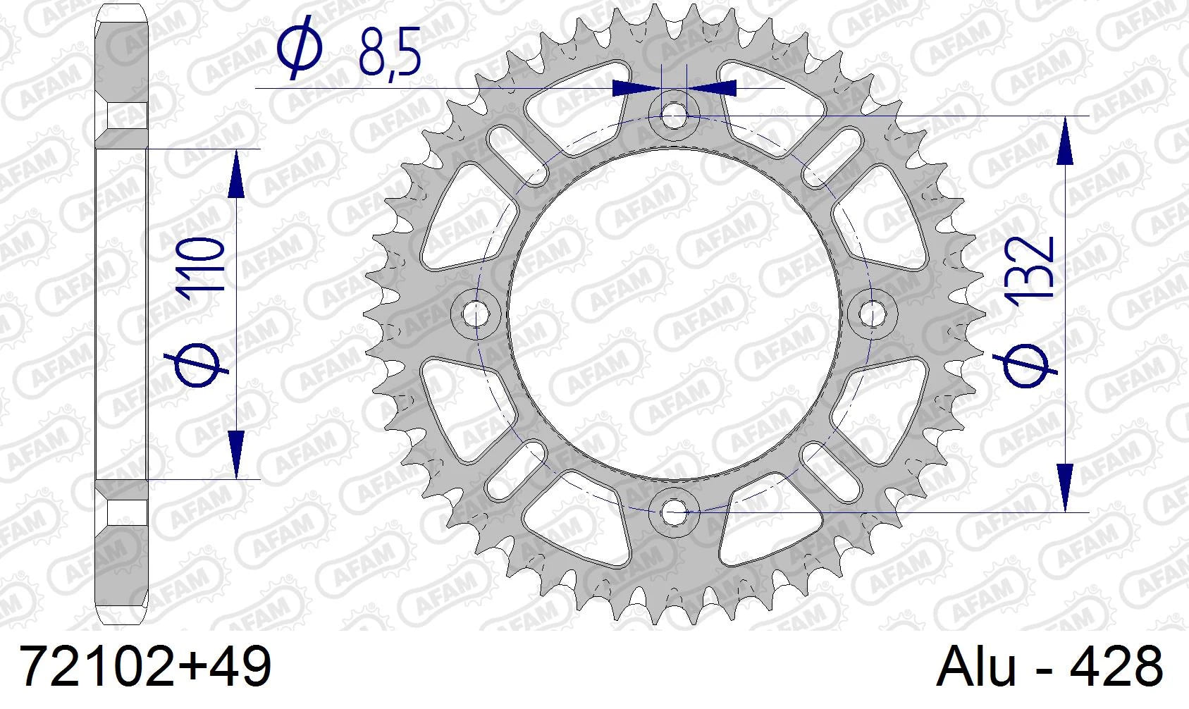 AFAM - Corona AFAM 72102+49 in Alluminio Passo 428