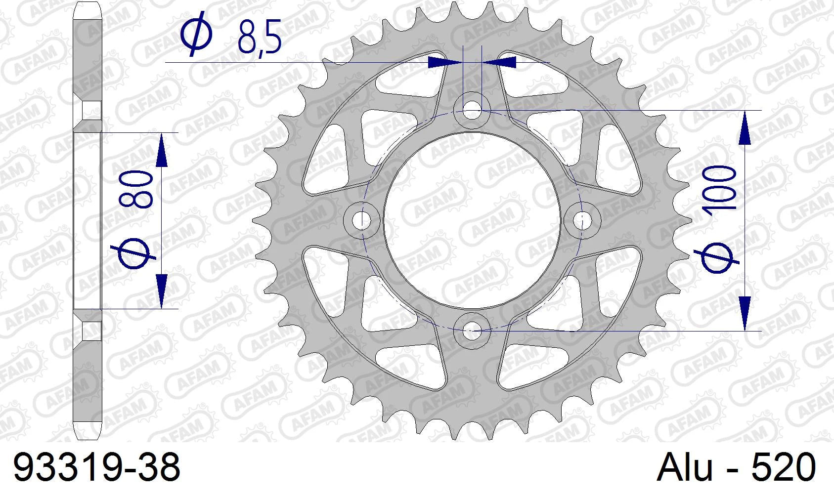 AFAM - Corona AFAM 93319-38 in Alluminio Passo 520