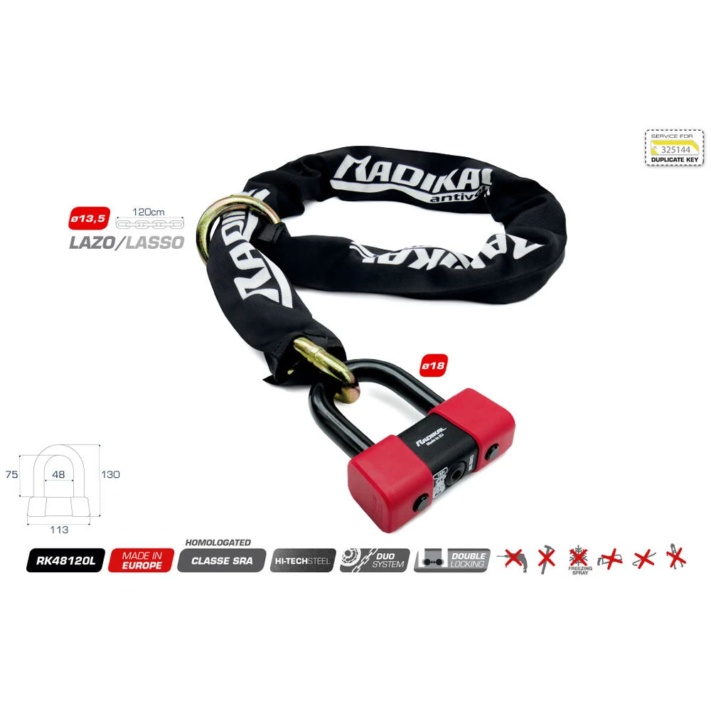 RADIKAL - Catena a Cappio con Lucchetto RK48120L 1200mm - Ø 13,5mm