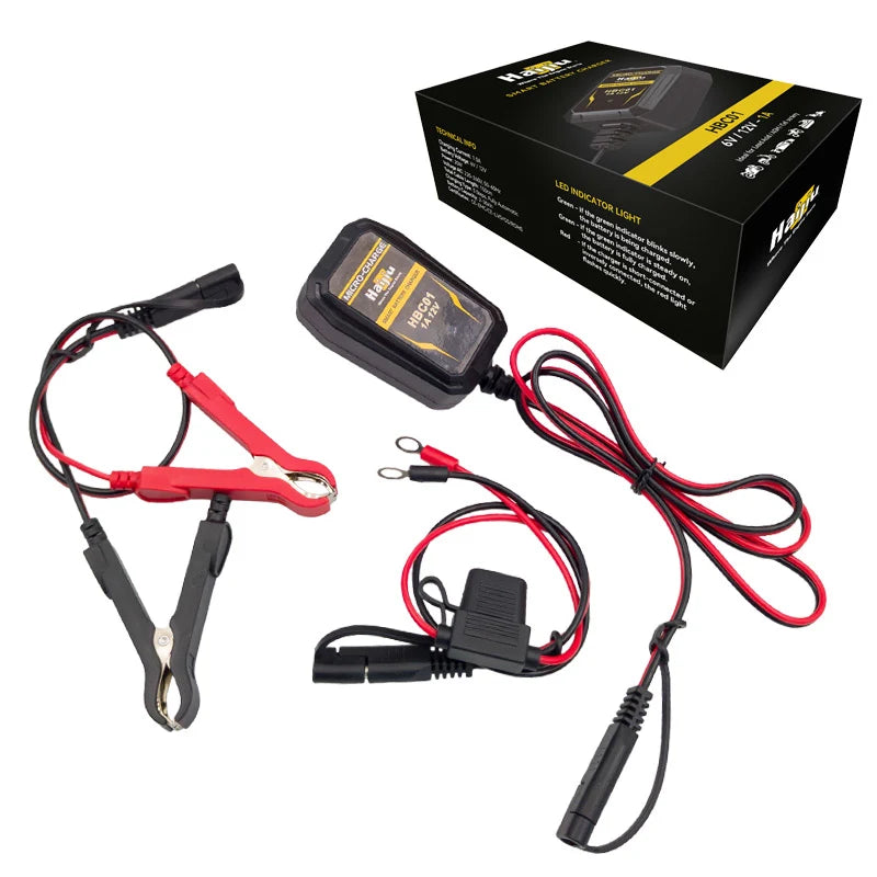 HAIJIU BATTERY - Caricabatteria Modello HBC01 - 12V - 1A - per Acido/AGM/Gel
